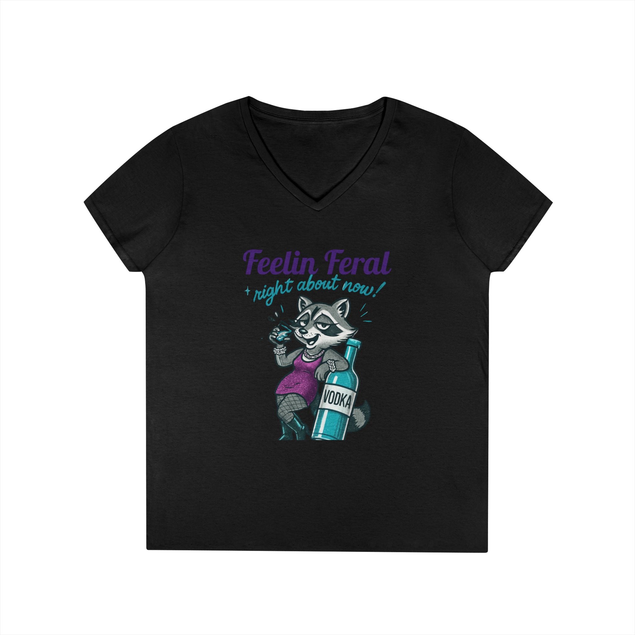 Feelin' Feral Ladies' V-Neck T-Shirt, Funny Animal Tee, Gift for Pet Lovers, Casual Wear, Birthday Gift, Cute Graphic Shirt