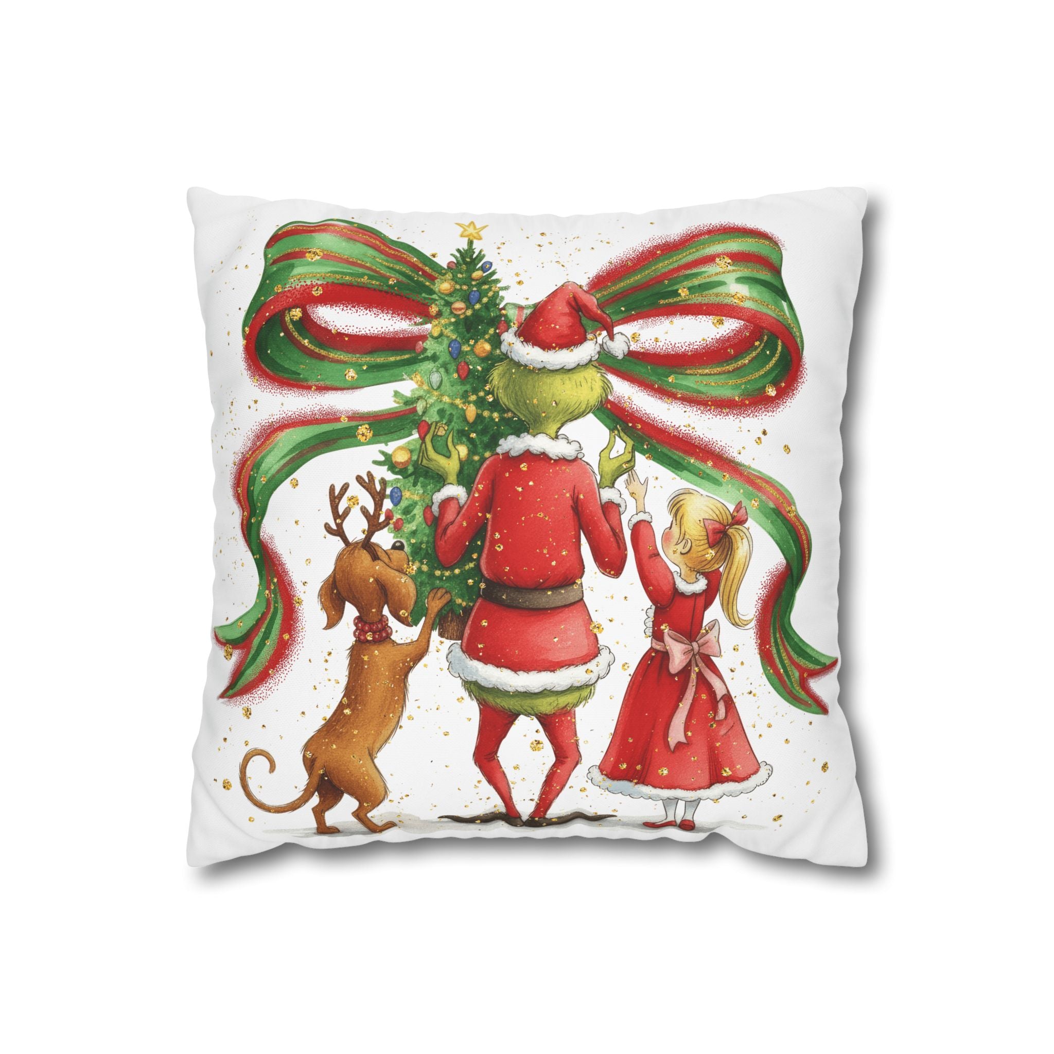 Square Pillowcase - Christmas Grinch and Cindy Lou Who Design