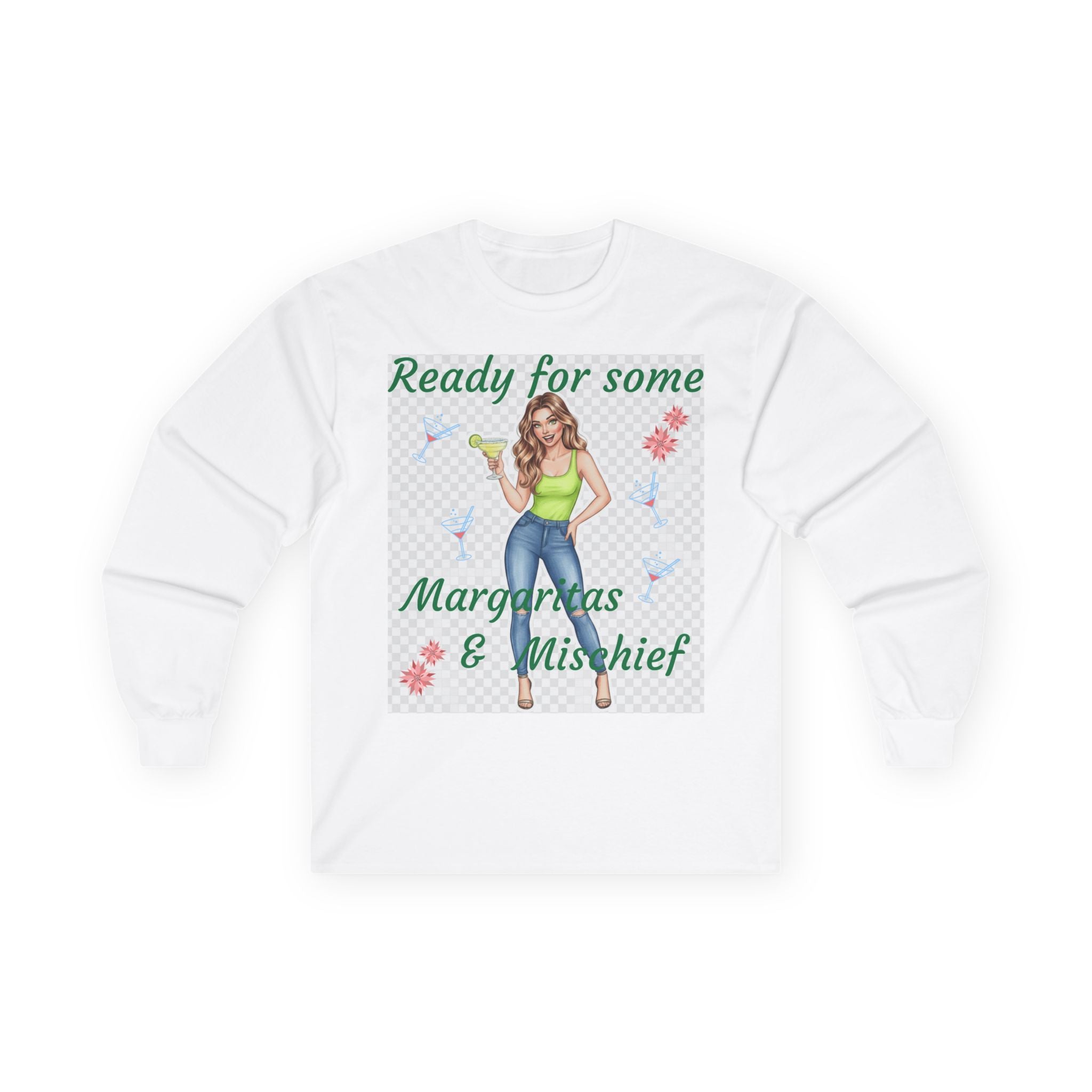 Ready for Some Margaritas & Mischief Long Sleeve Tee, Fun Party Shirt, Women's Gift, Cocktail Lover Apparel, Summer Vibes, Casual Style