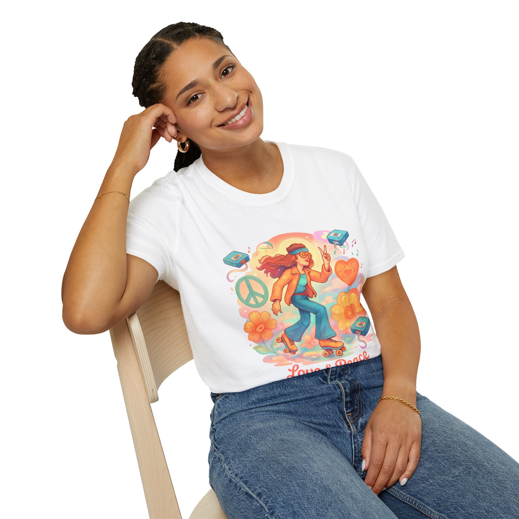 Retro Love & Peace Graphic Tee, Unisex T-Shirt, Vintage Style Shirt, 70s Inspired Apparel, Peace Sign Clothing, Festival Outfit