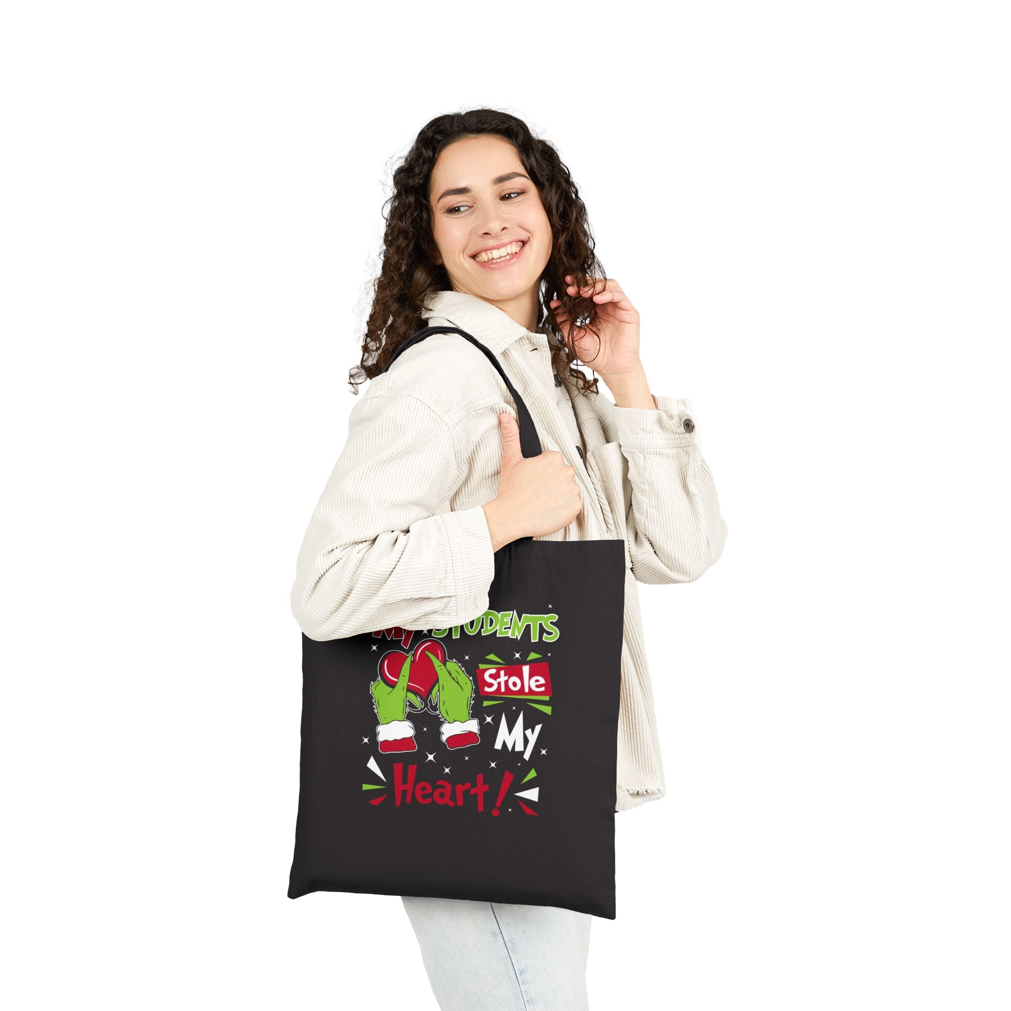 Grinch Teacher Tote Bag, Holiday Gift for Educators, Cute Classroom Bag, Christmas Tote for Students, Teacher Appreciation Gift