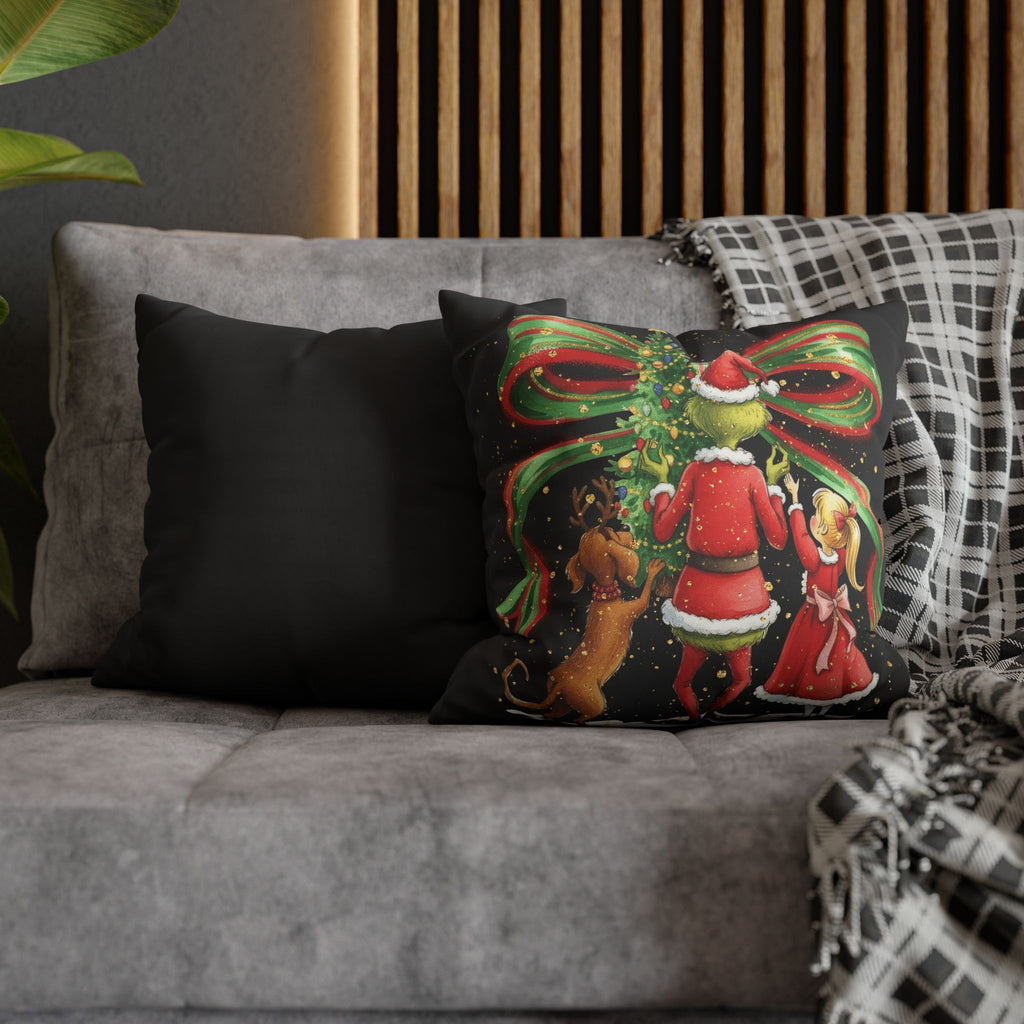 Whimsical Christmas Pillowcase, Santa Decor, Holiday Home, Festive Cushion Cover, Gift for Dog Lovers, Cozy Winter Vibes
