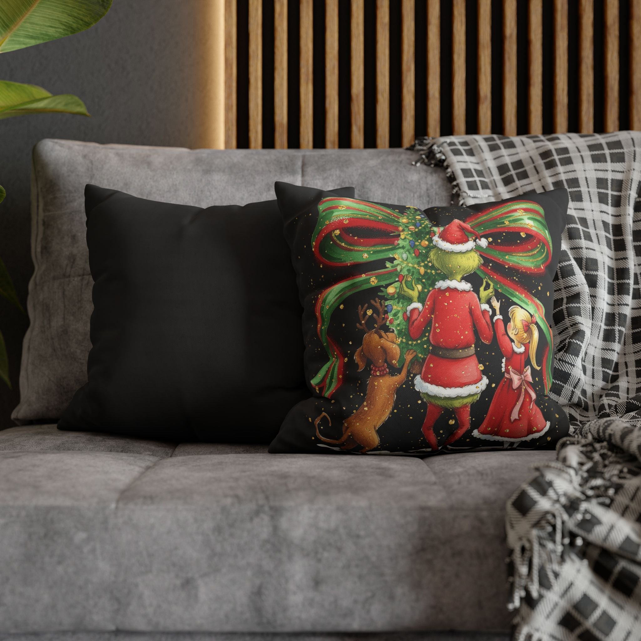 Whimsical Christmas Pillowcase, Santa Decor, Holiday Home, Festive Cushion Cover, Gift for Dog Lovers, Cozy Winter Vibes