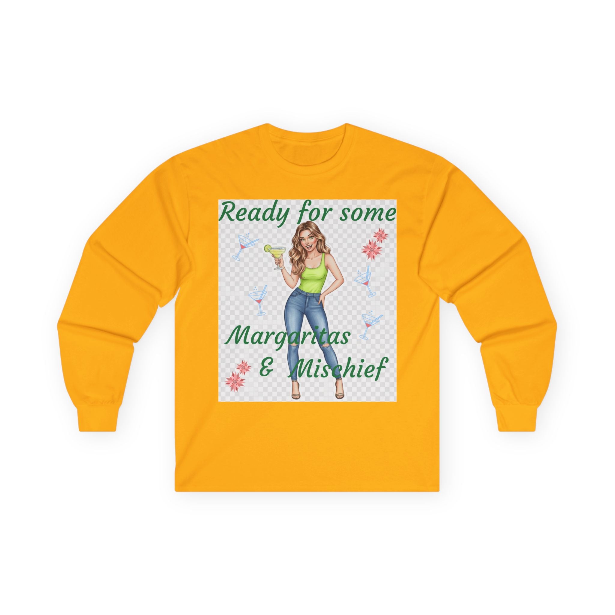 Ready for Some Margaritas & Mischief Long Sleeve Tee, Fun Party Shirt, Women's Gift, Cocktail Lover Apparel, Summer Vibes, Casual Style