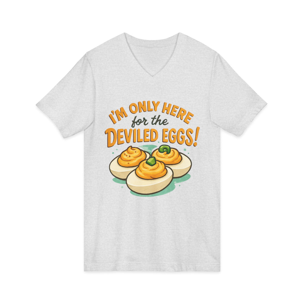 Deviled Eggs V-neck T-Shirt, Funny Foodie Tee, Party Shirt, Kitchen Humor Gift, Cooking Lovers Apparel
