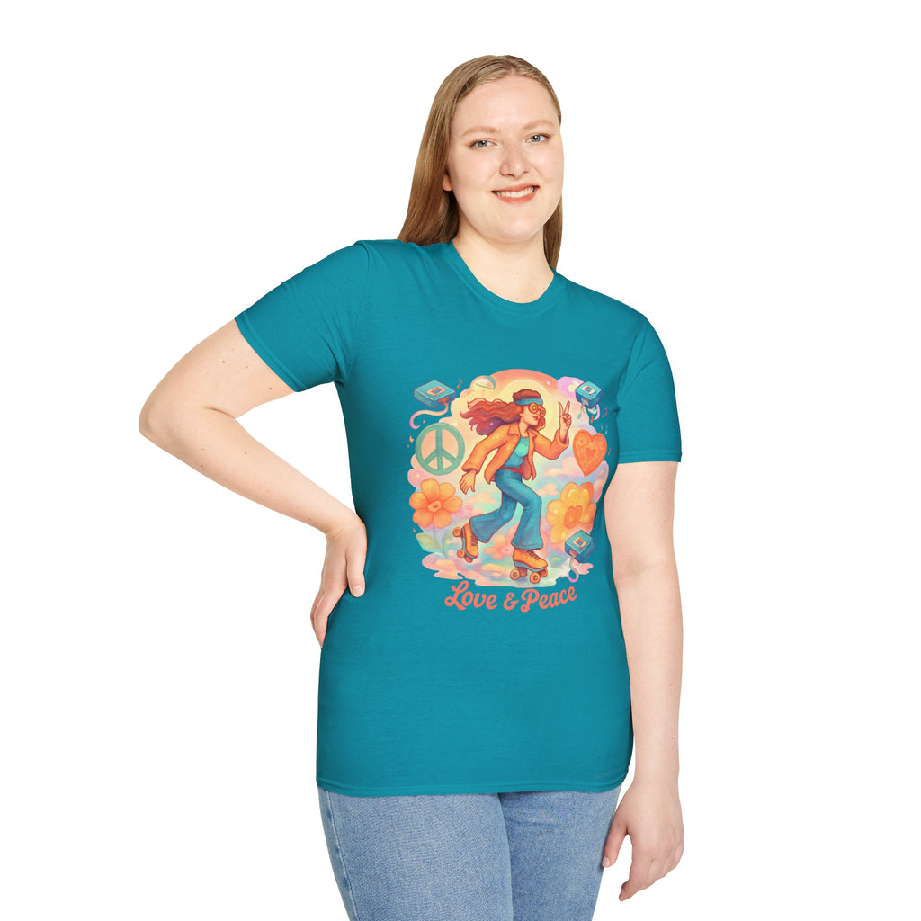 Retro Love & Peace Graphic Tee, Unisex T-Shirt, Vintage Style Shirt, 70s Inspired Apparel, Peace Sign Clothing, Festival Outfit
