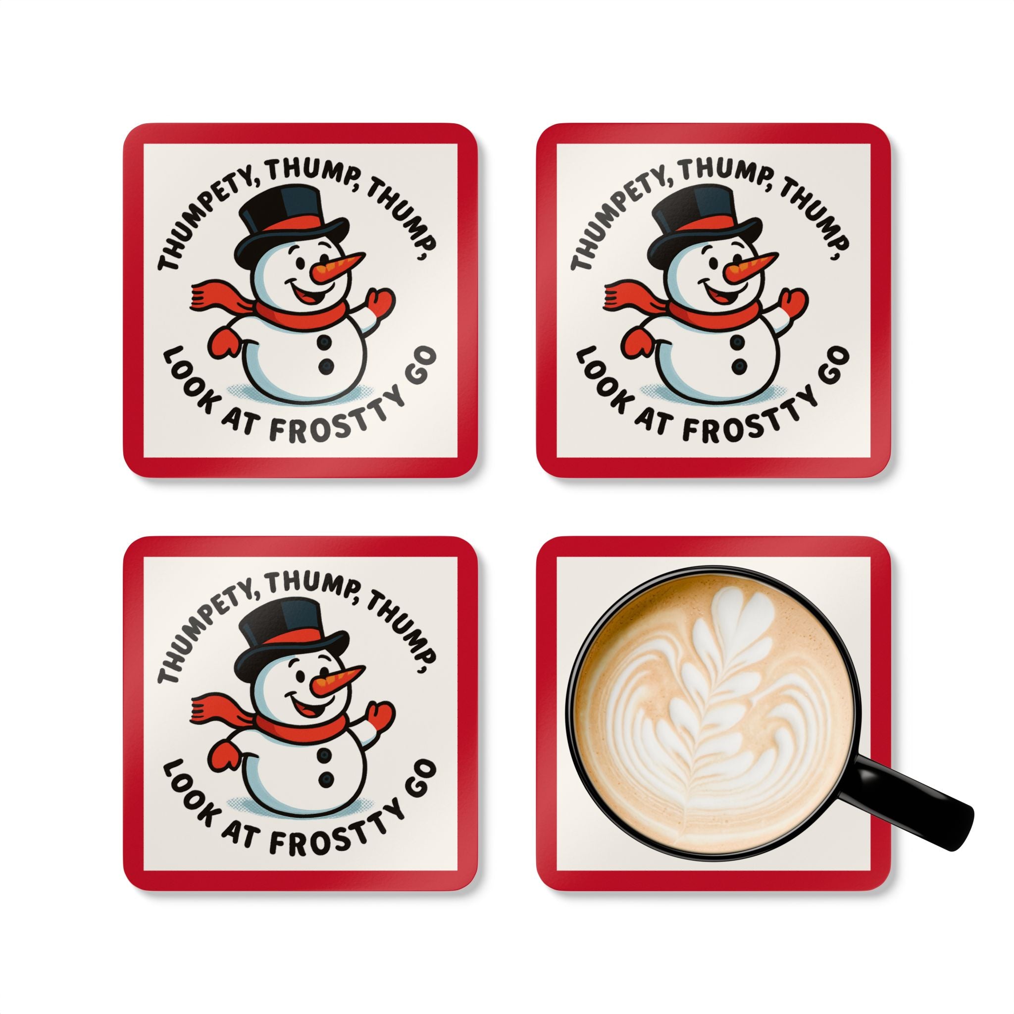 Festive Cork Coaster Set of 4, Winter Decor, Holiday Gift, Cute Snowman Coasters, Drinkware Accessory, Christmas Tableware