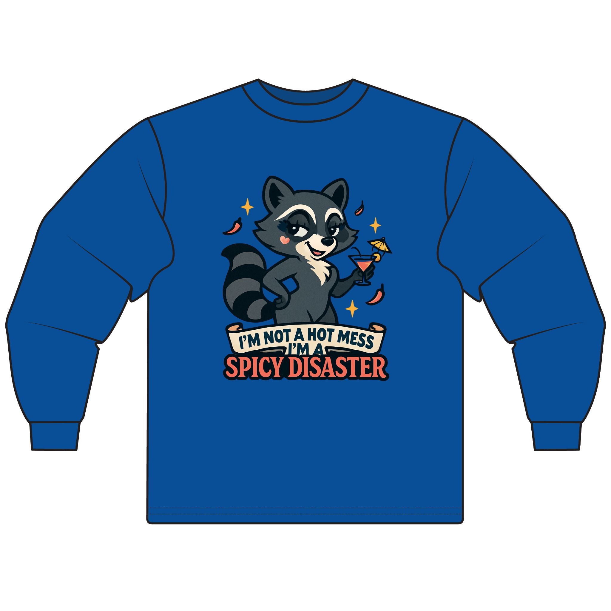 Spicy Disaster Long Sleeve T-Shirt, Funny Graphic Tee, Cute Animal Shirt, Gift for Friends, Casual Wear, Cute Raccoon Design