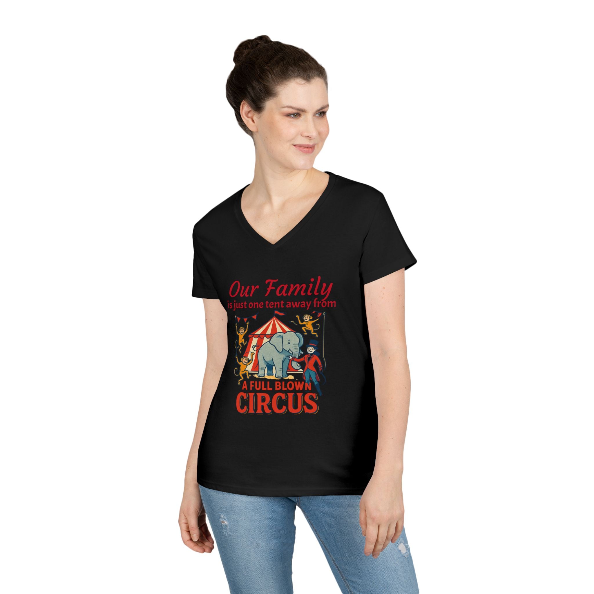 Circus Family Womens V-Neck T-Shirt