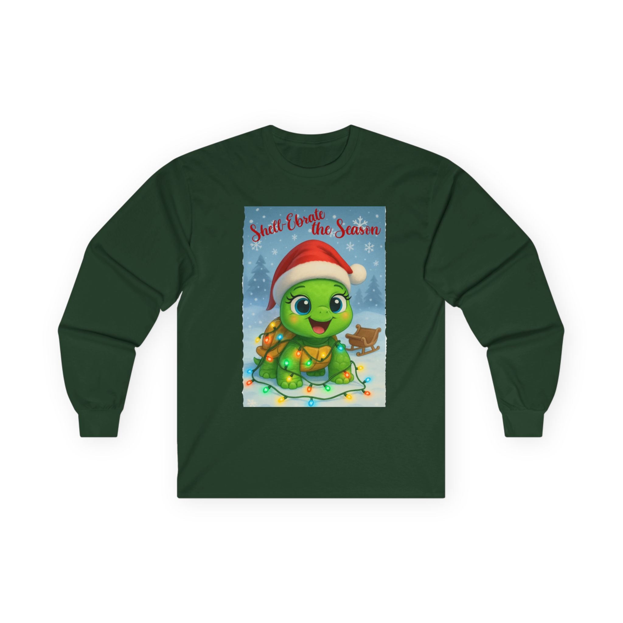 Adorable Holiday Turtle Long Sleeve Tee, Christmas T-Shirt, Gift for Kids, Winter Apparel, Seasonal Outfit, Family Matching