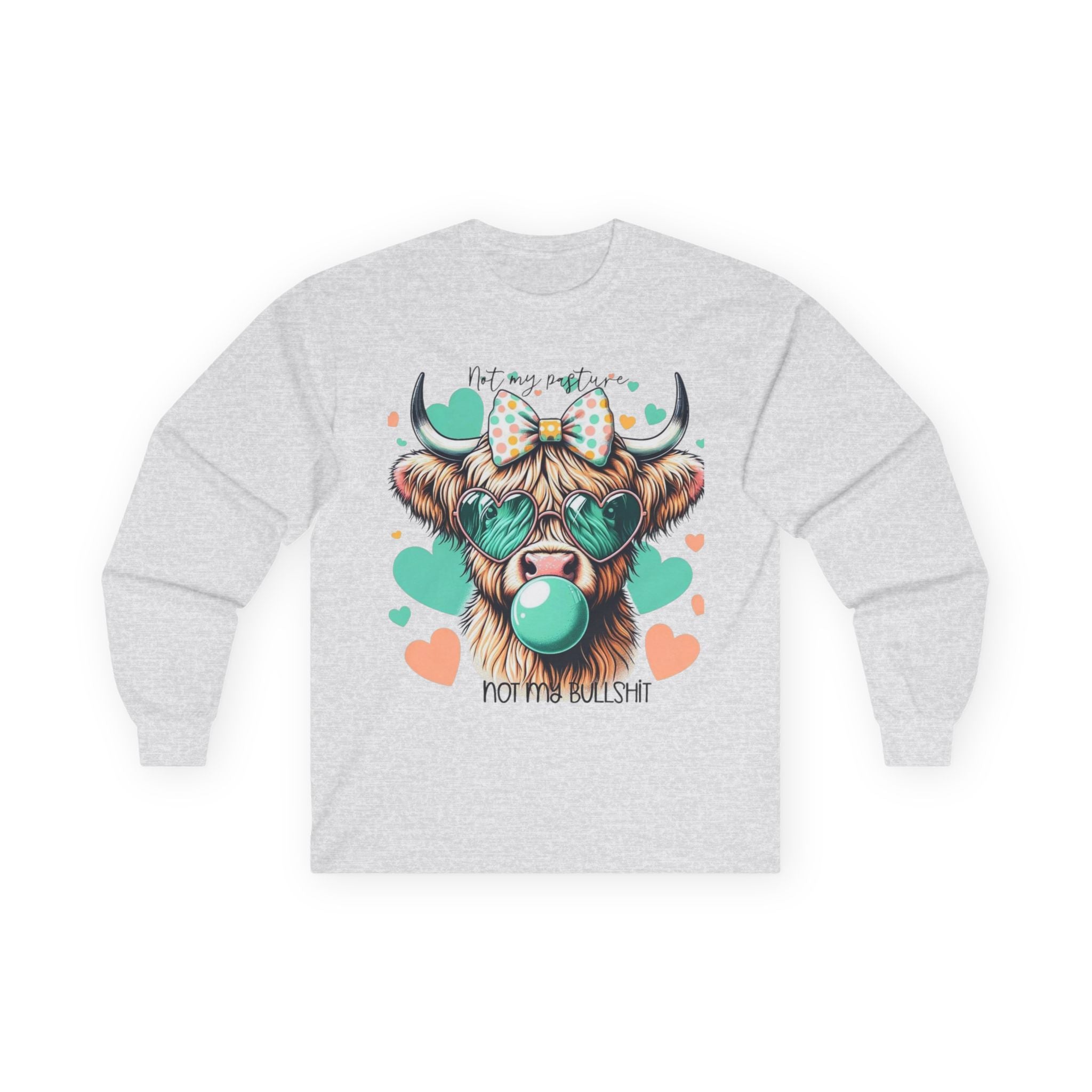 Cute Cow Graphic Long Sleeve Tee, Fun T-Shirt for Animal Lovers, Gift for Birthdays, Casual Wear, Farmhouse Style, Perfect for Every Season