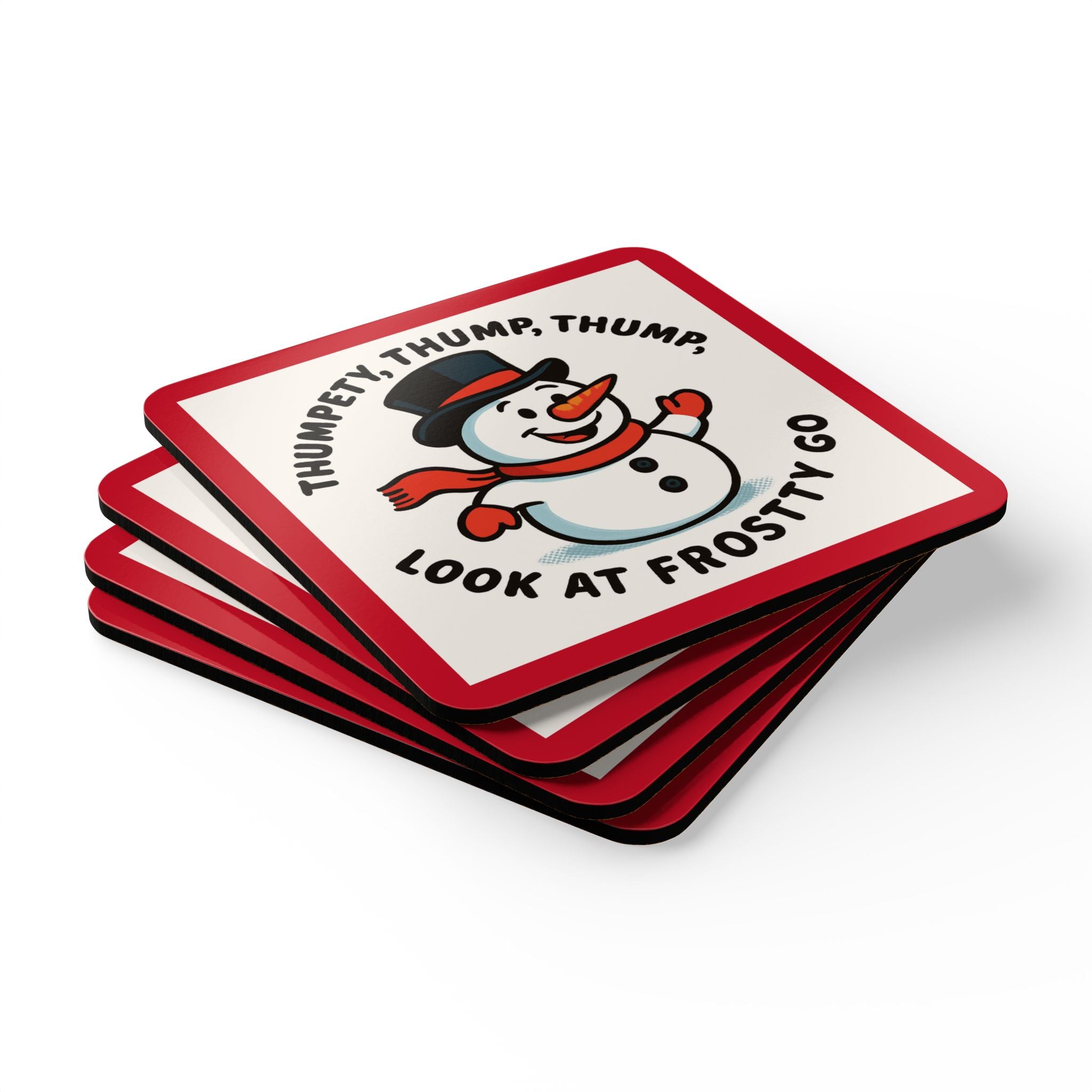 Festive Cork Coaster Set of 4, Winter Decor, Holiday Gift, Cute Snowman Coasters, Drinkware Accessory, Christmas Tableware