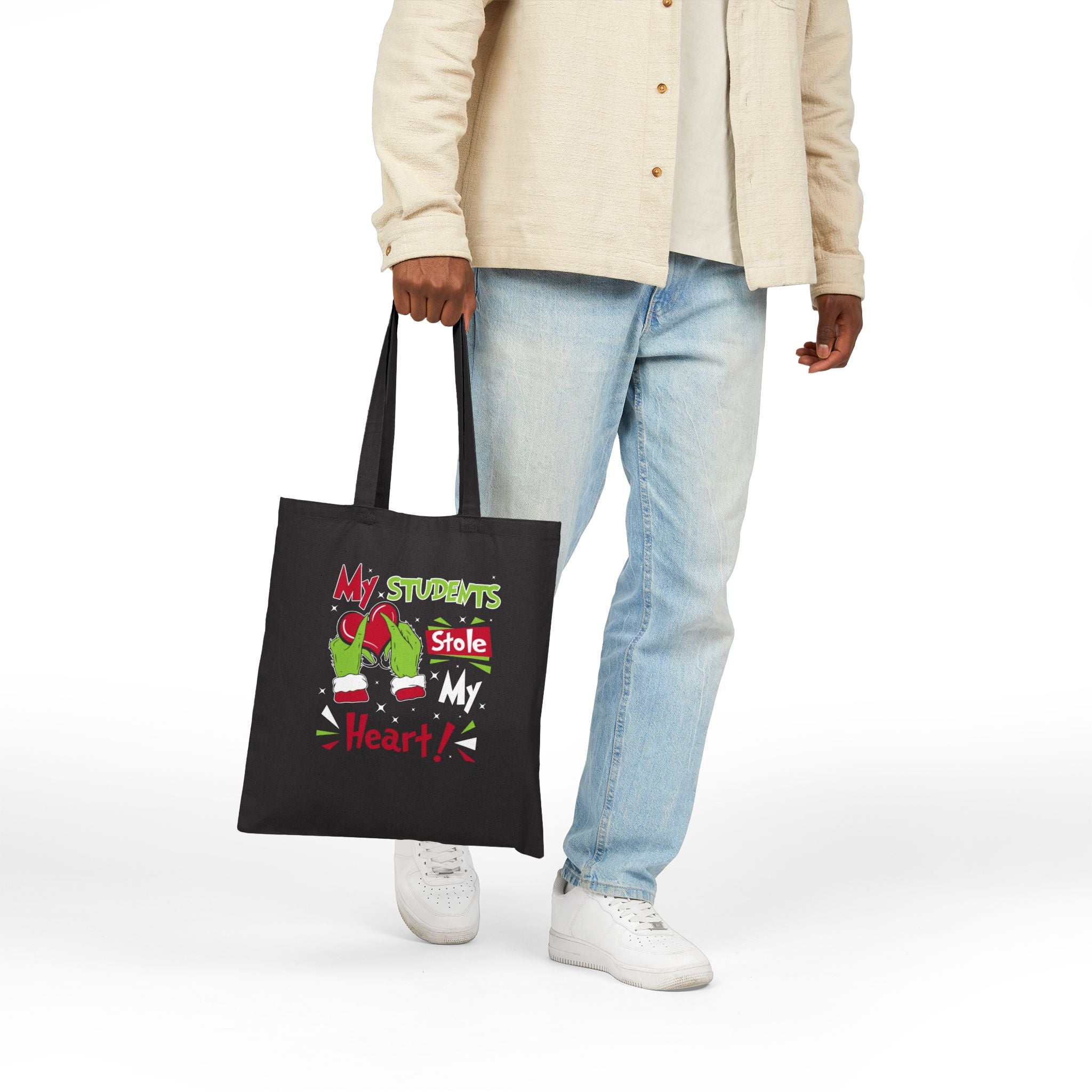 Grinch Teacher Tote Bag, Holiday Gift for Educators, Cute Classroom Bag, Christmas Tote for Students, Teacher Appreciation Gift