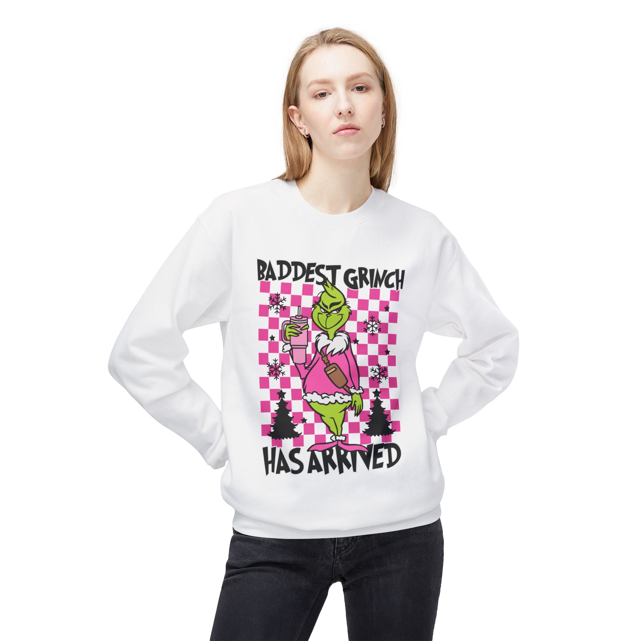 Baddest Grinch Sweatshirt, Unisex Holiday Apparel, Cozy Christmas Gift, Festive Crewneck, Funny Winter Wear, Unique Grinch Design