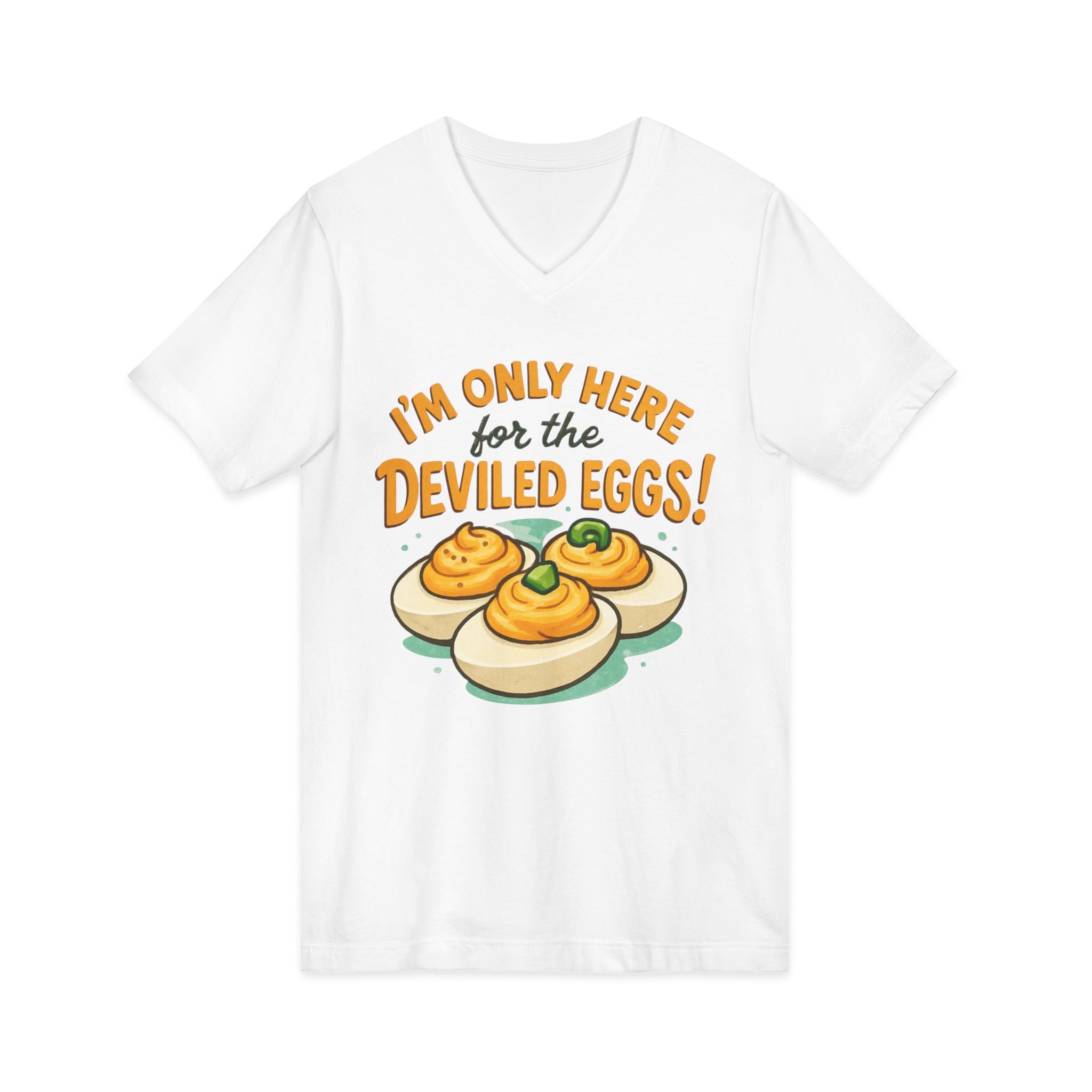 Deviled Eggs V-neck T-Shirt, Funny Foodie Tee, Party Shirt, Kitchen Humor Gift, Cooking Lovers Apparel