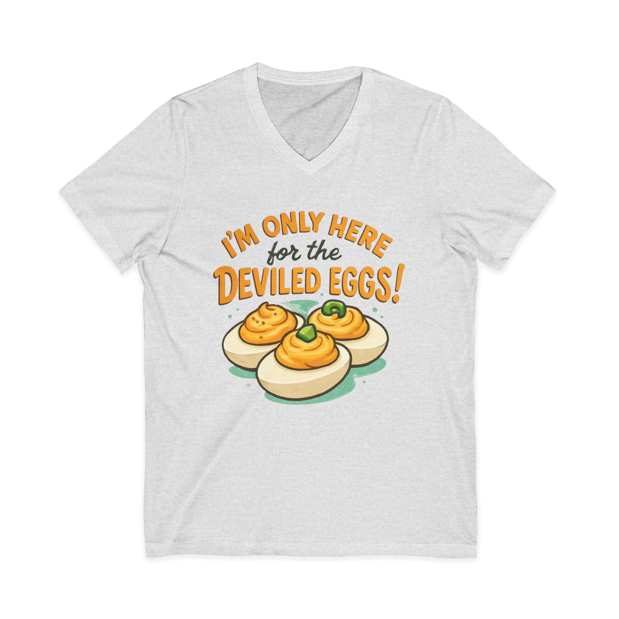 Deviled Eggs V-neck T-Shirt, Funny Foodie Tee, Party Shirt, Kitchen Humor Gift, Cooking Lovers Apparel