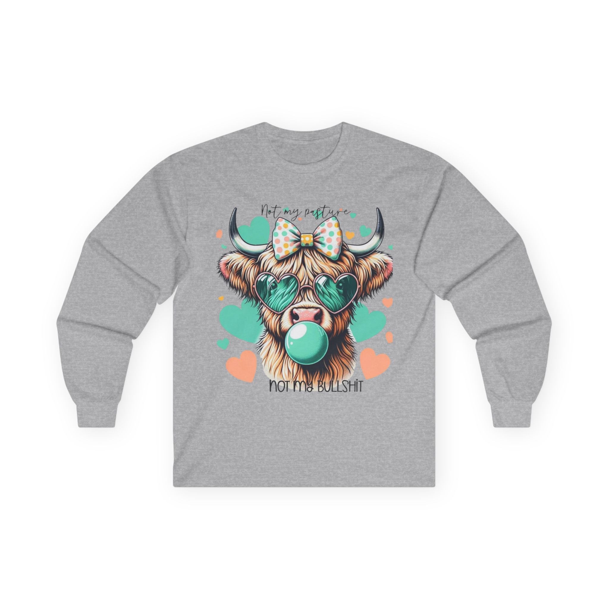 Cute Cow Graphic Long Sleeve Tee, Fun T-Shirt for Animal Lovers, Gift for Birthdays, Casual Wear, Farmhouse Style, Perfect for Every Season