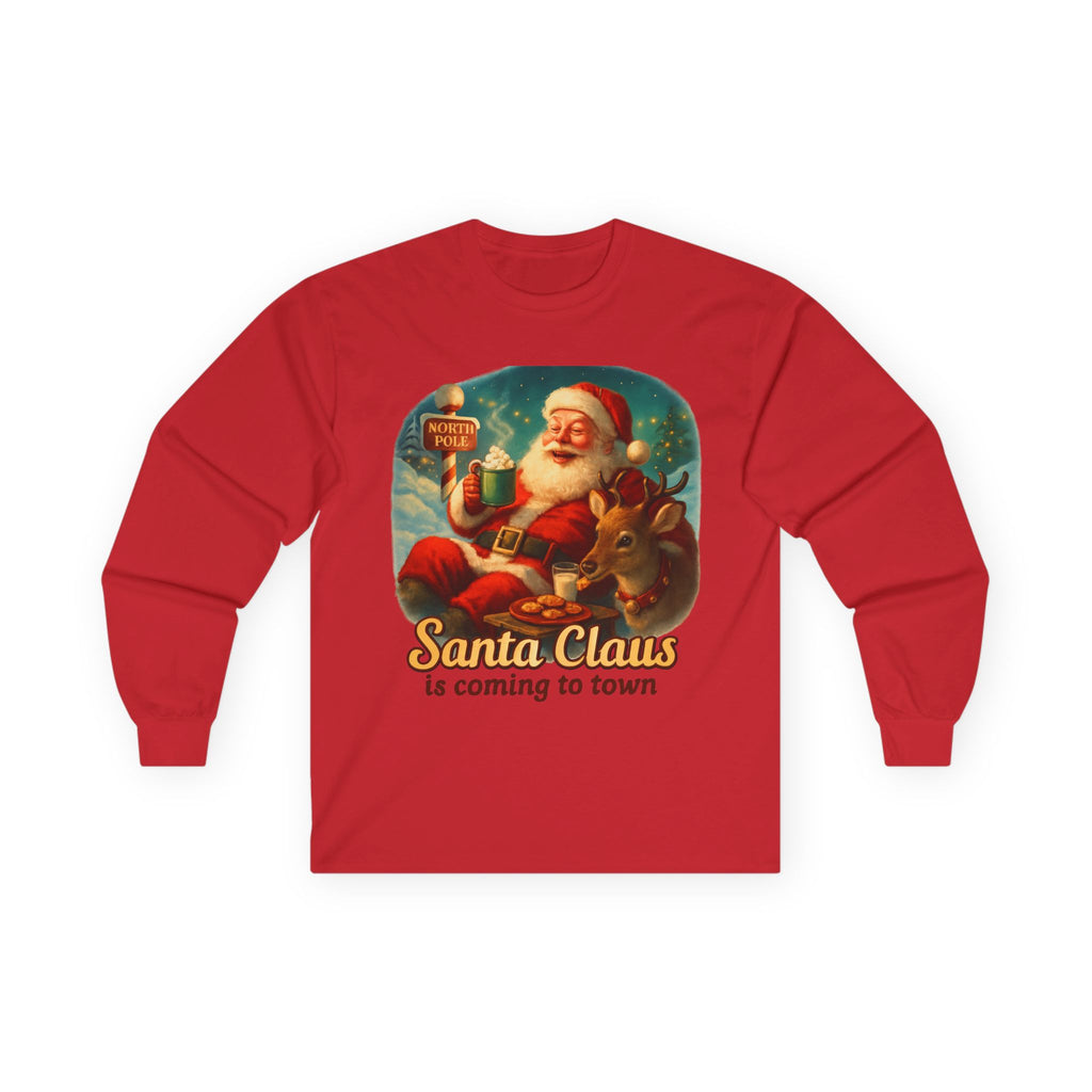 Santa Claus Unisex Long Sleeve Tshirt featuring a baby deer