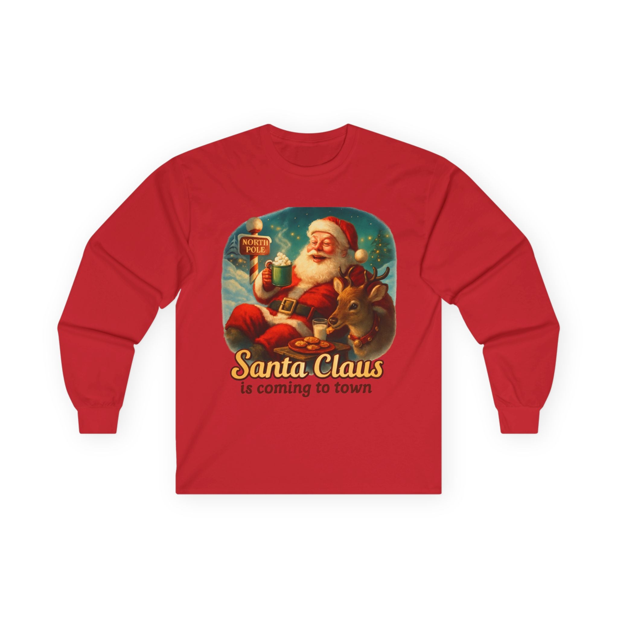 Santa Claus Unisex Long Sleeve Tshirt featuring a baby deer