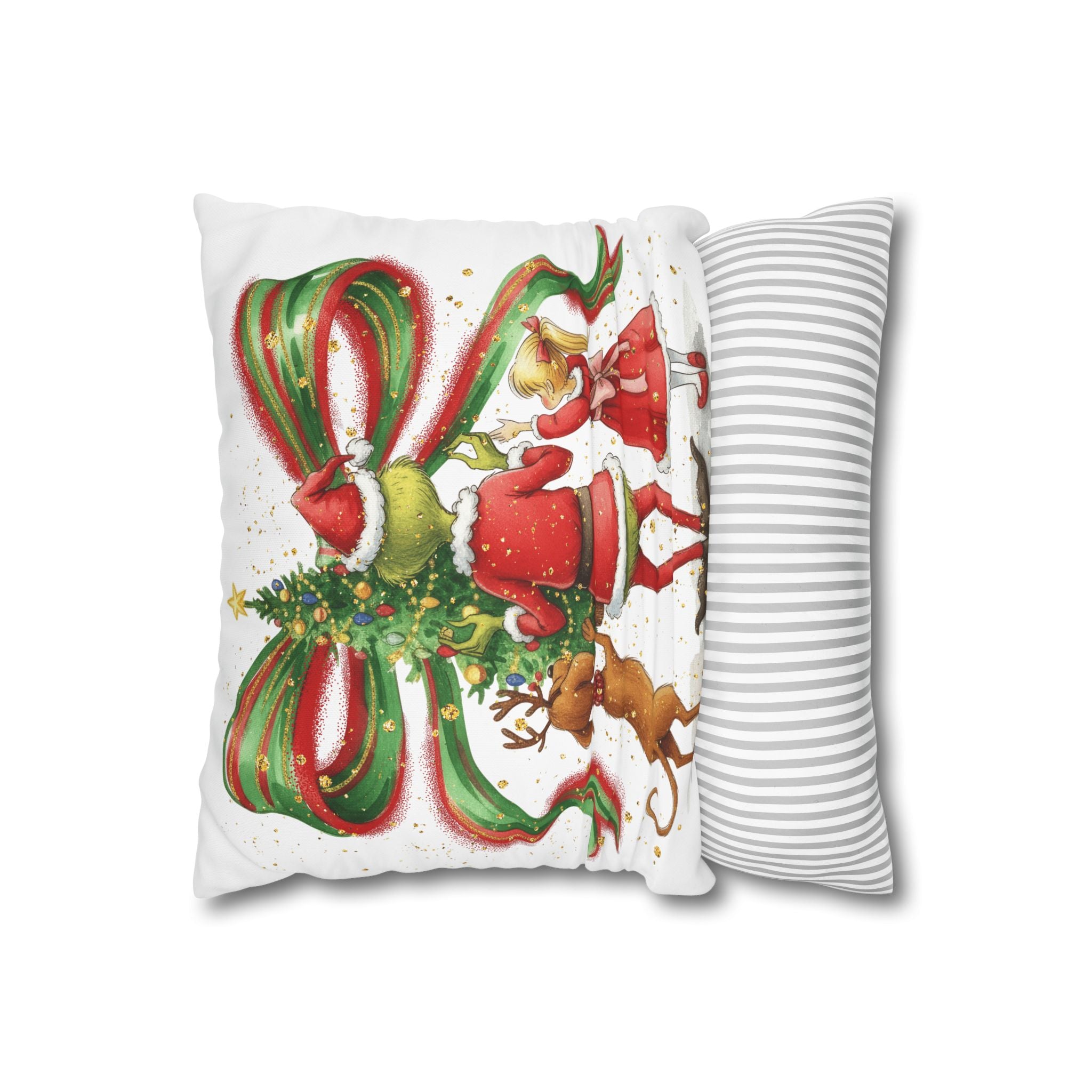 Square Pillowcase - Christmas Grinch and Cindy Lou Who Design