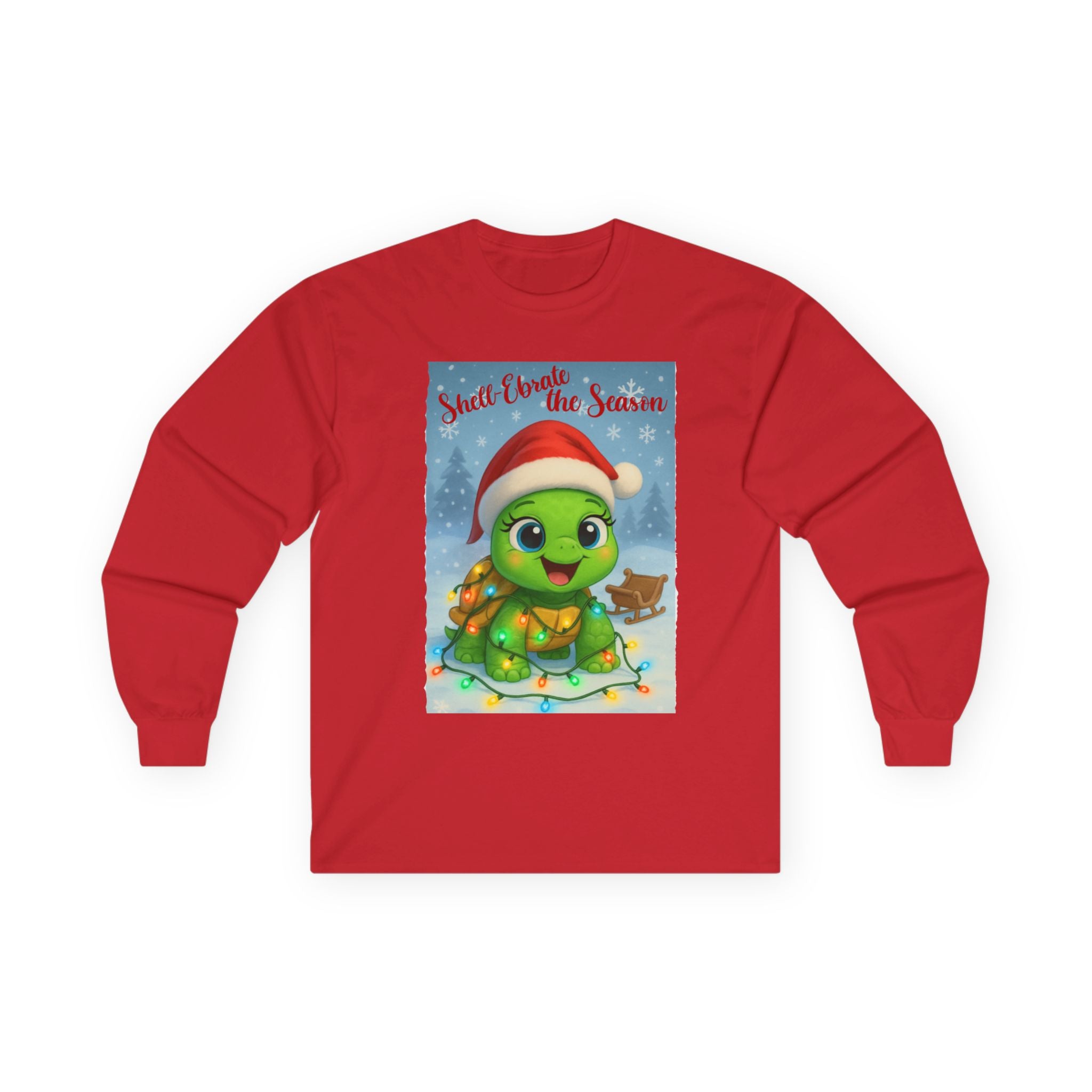 Adorable Holiday Turtle Long Sleeve Tee, Christmas T-Shirt, Gift for Kids, Winter Apparel, Seasonal Outfit, Family Matching