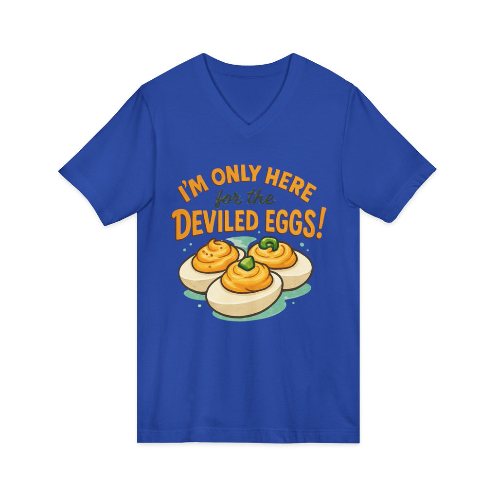Deviled Eggs V-neck T-Shirt, Funny Foodie Tee, Party Shirt, Kitchen Humor Gift, Cooking Lovers Apparel