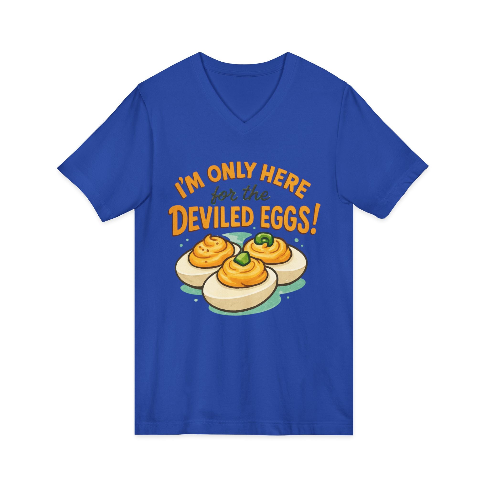 Deviled Eggs V-neck T-Shirt, Funny Foodie Tee, Party Shirt, Kitchen Humor Gift, Cooking Lovers Apparel