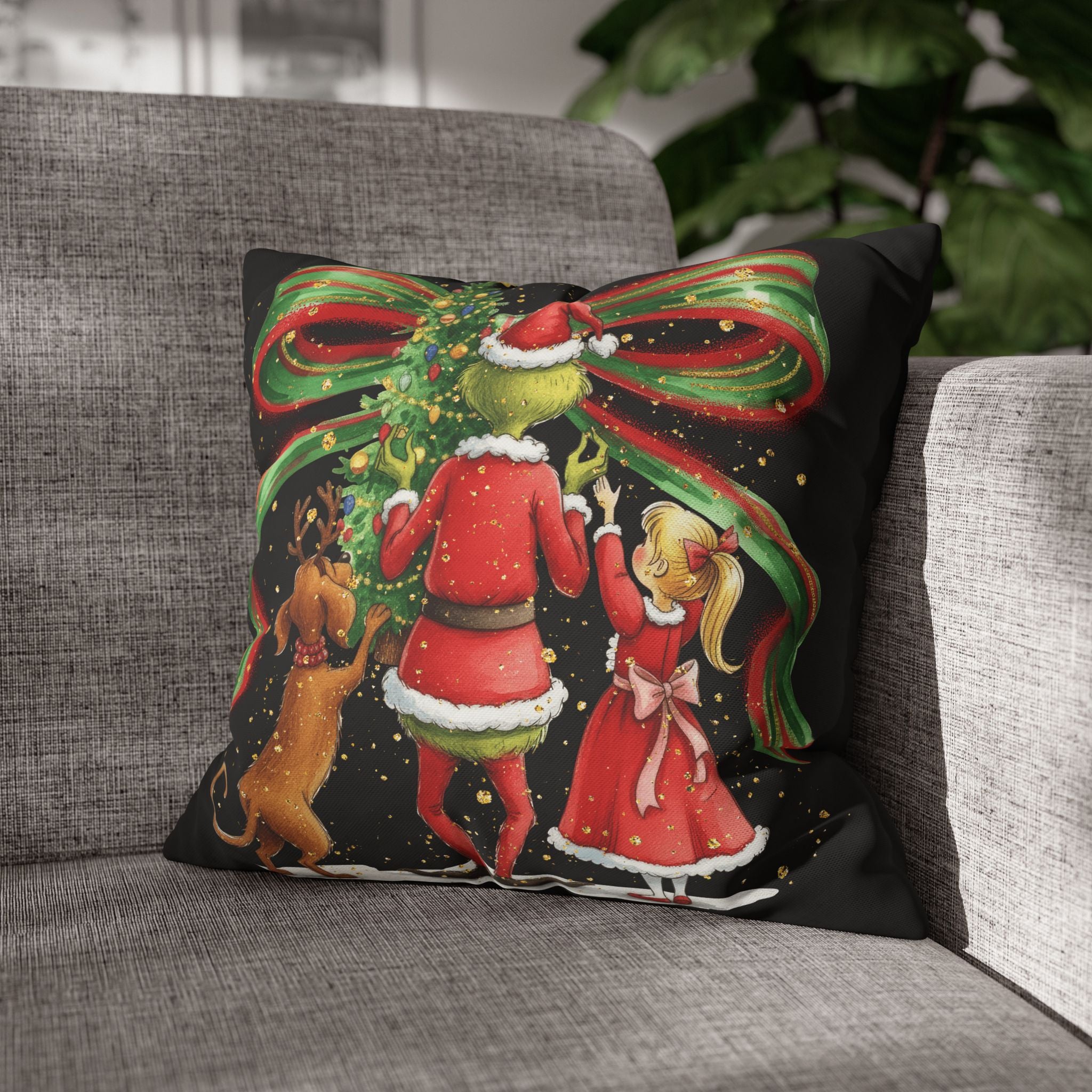 Whimsical Christmas Pillowcase, Santa Decor, Holiday Home, Festive Cushion Cover, Gift for Dog Lovers, Cozy Winter Vibes