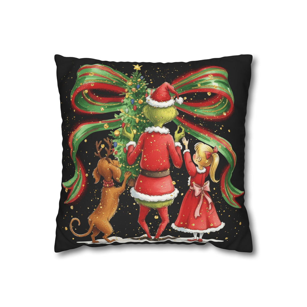 Whimsical Christmas Pillowcase, Santa Decor, Holiday Home, Festive Cushion Cover, Gift for Dog Lovers, Cozy Winter Vibes