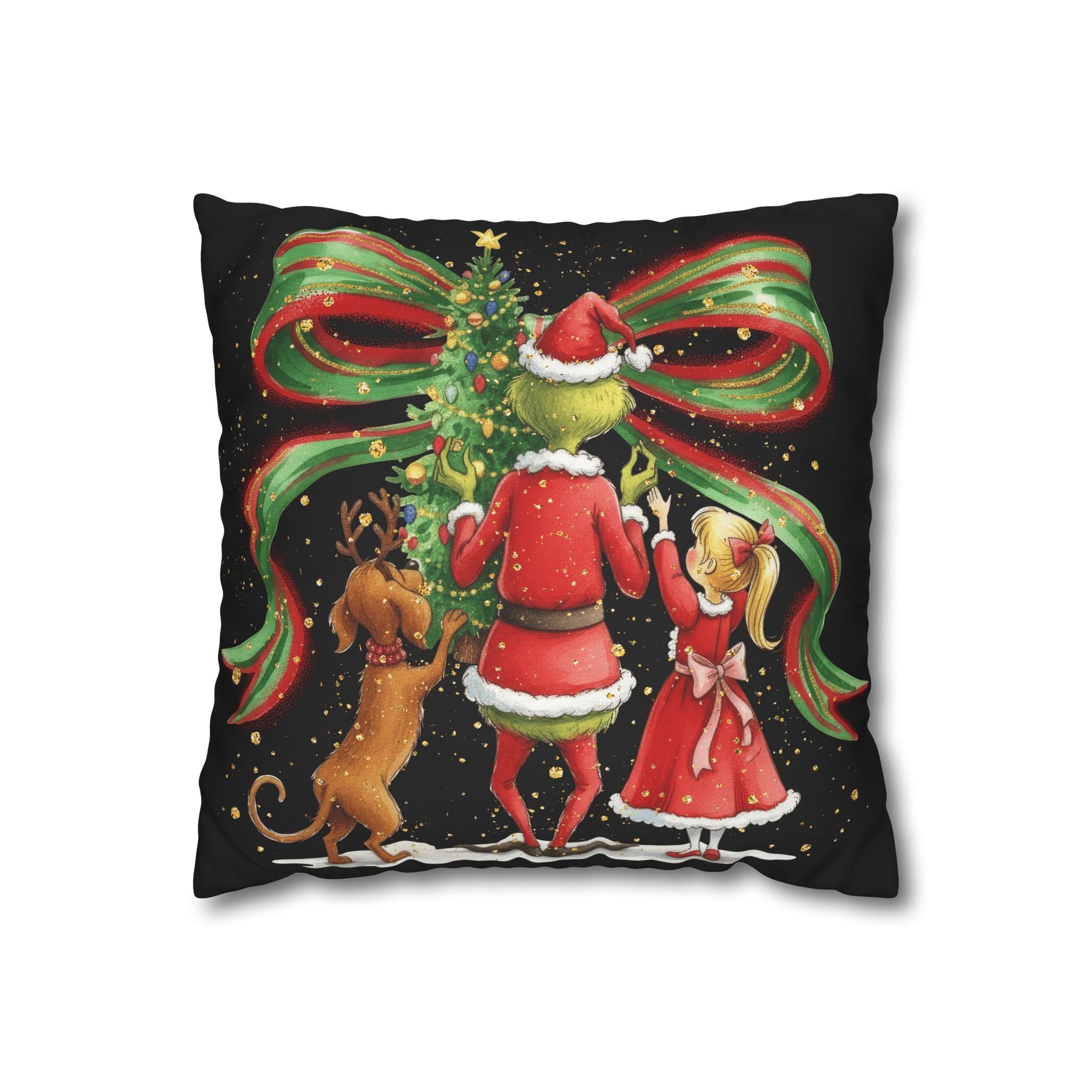 Whimsical Christmas Pillowcase, Santa Decor, Holiday Home, Festive Cushion Cover, Gift for Dog Lovers, Cozy Winter Vibes
