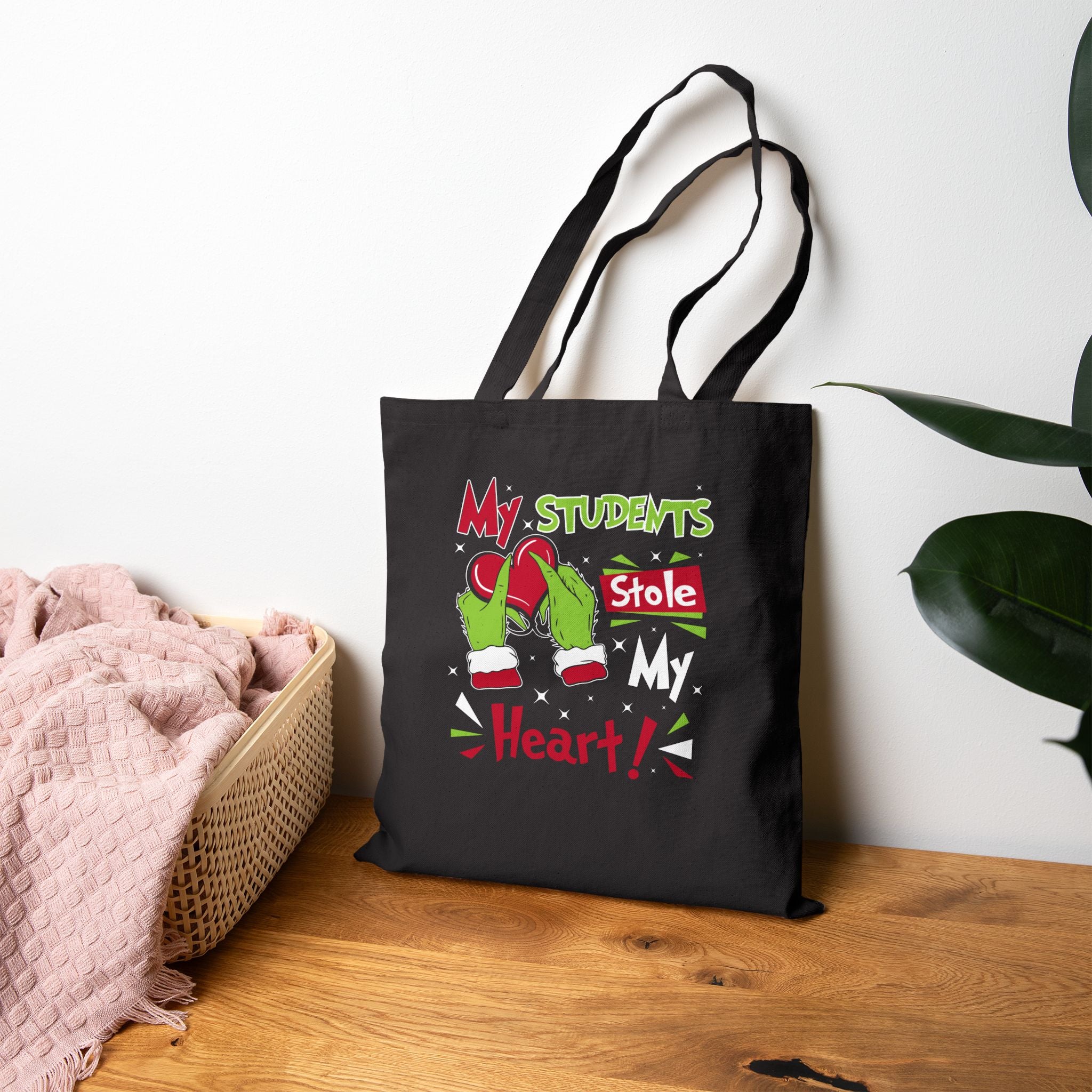 Grinch Teacher Tote Bag, Holiday Gift for Educators, Cute Classroom Bag, Christmas Tote for Students, Teacher Appreciation Gift