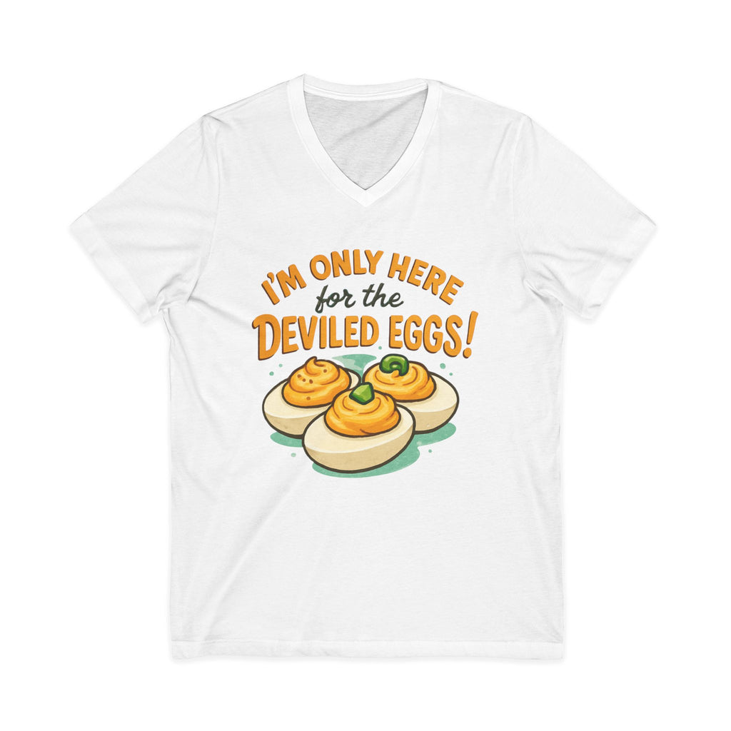 Deviled Eggs V-neck T-Shirt, Funny Foodie Tee, Party Shirt, Kitchen Humor Gift, Cooking Lovers Apparel