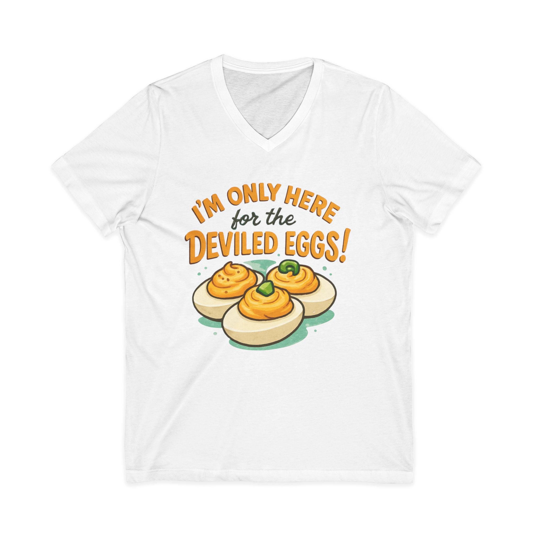 Deviled Eggs V-neck T-Shirt, Funny Foodie Tee, Party Shirt, Kitchen Humor Gift, Cooking Lovers Apparel