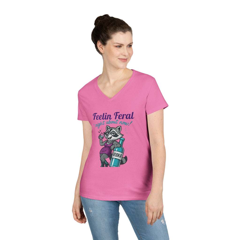 Feelin' Feral Ladies' V-Neck T-Shirt, Funny Animal Tee, Gift for Pet Lovers, Casual Wear, Birthday Gift, Cute Graphic Shirt