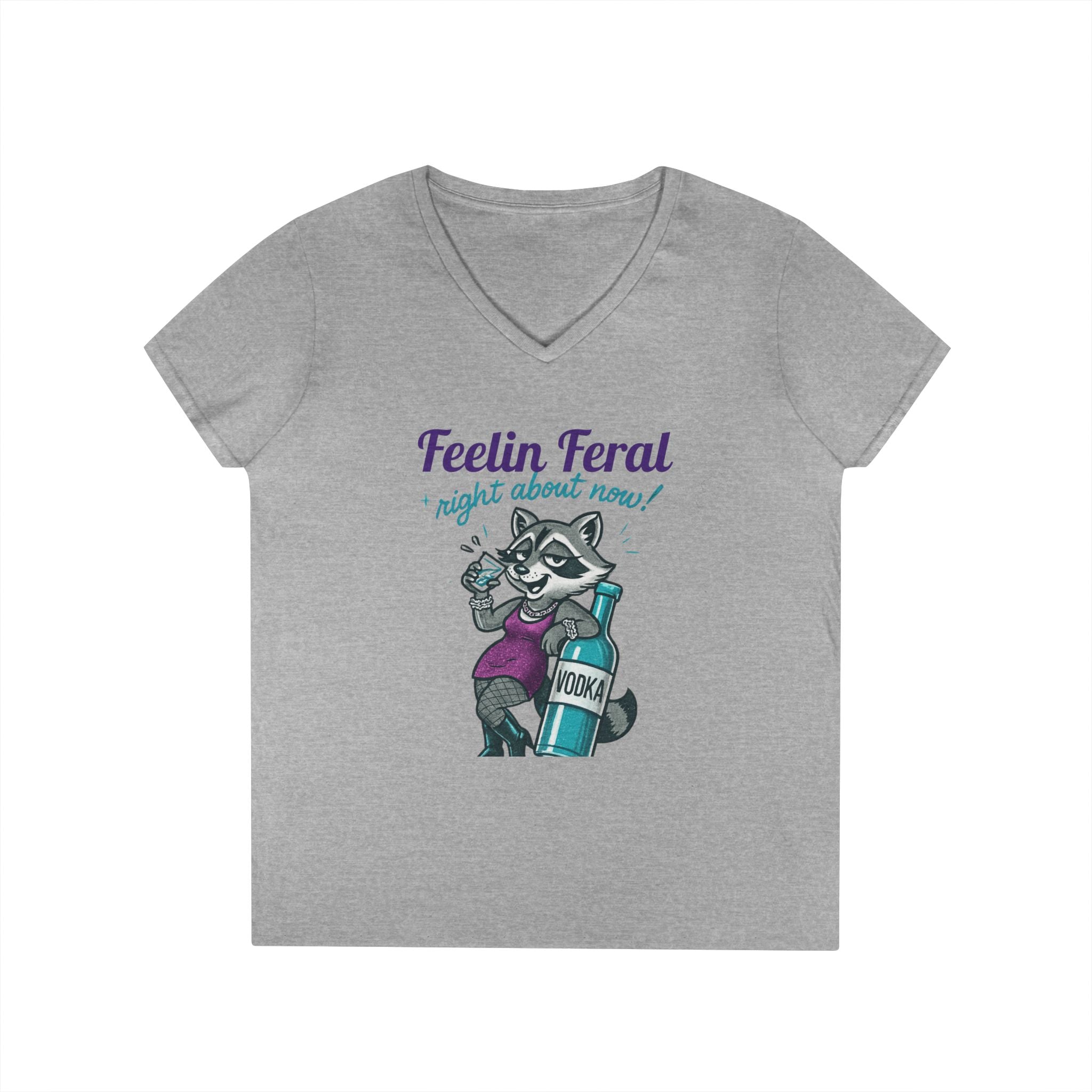 Feelin' Feral Ladies' V-Neck T-Shirt, Funny Animal Tee, Gift for Pet Lovers, Casual Wear, Birthday Gift, Cute Graphic Shirt