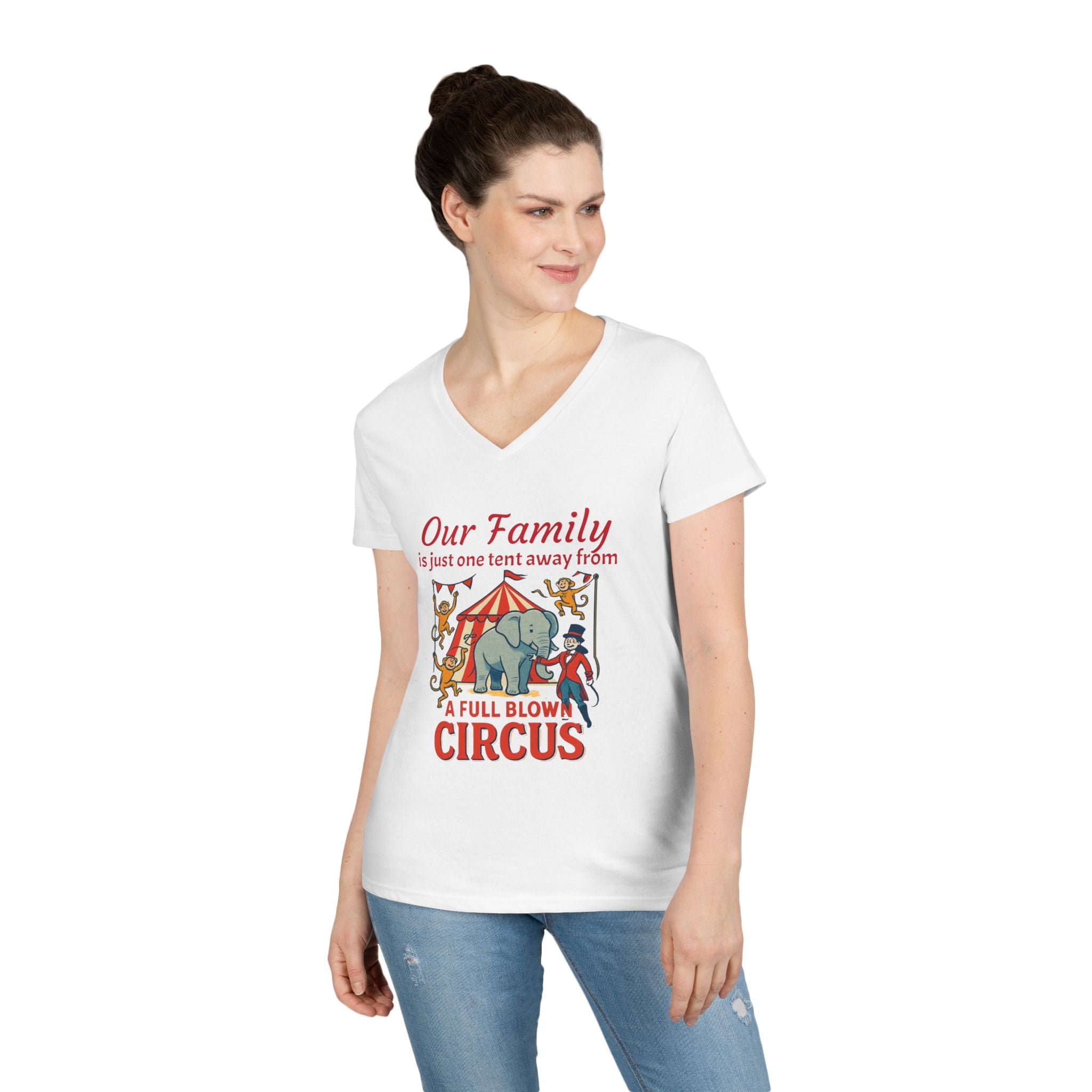 Circus Family Womens V-Neck T-Shirt