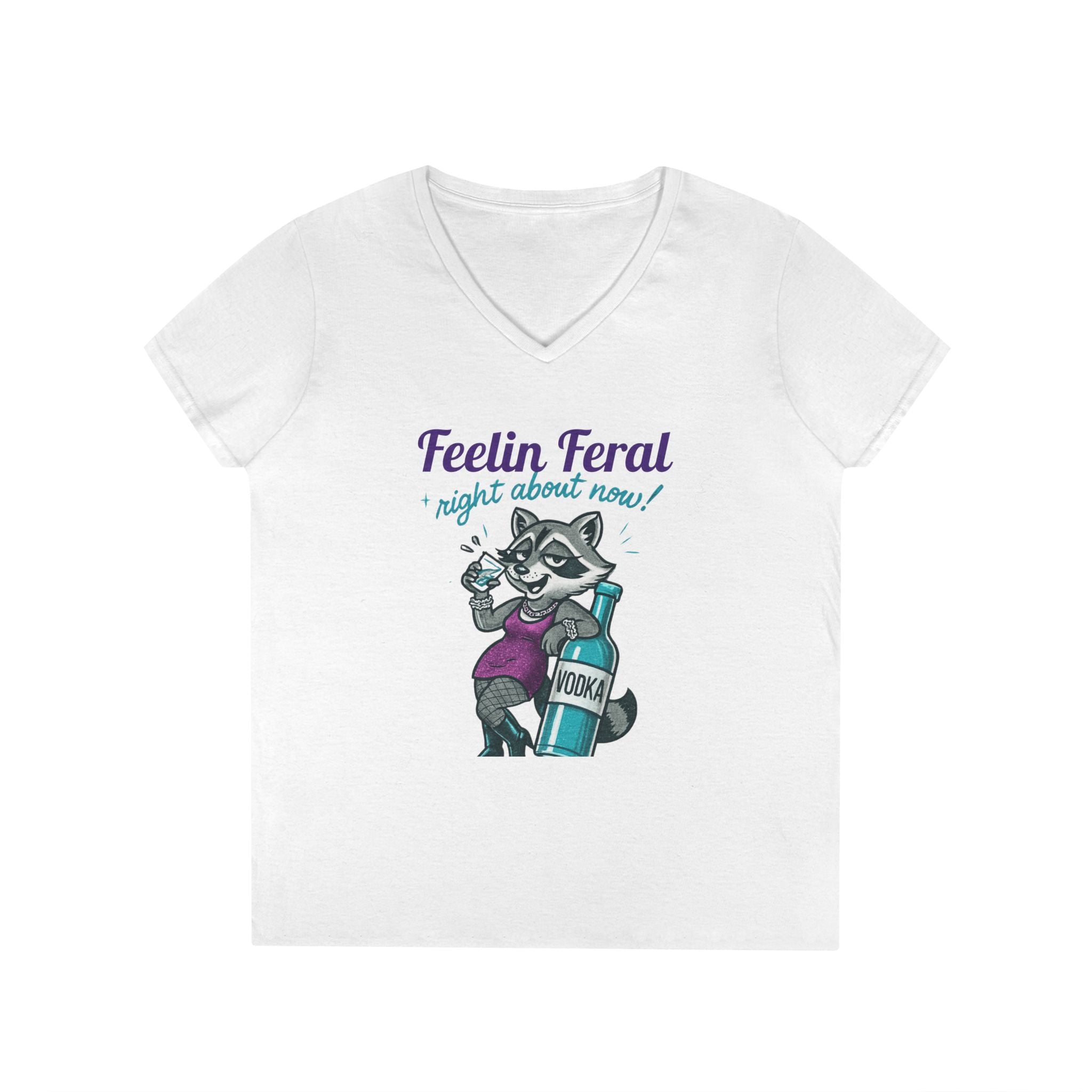 Feelin' Feral Ladies' V-Neck T-Shirt, Funny Animal Tee, Gift for Pet Lovers, Casual Wear, Birthday Gift, Cute Graphic Shirt