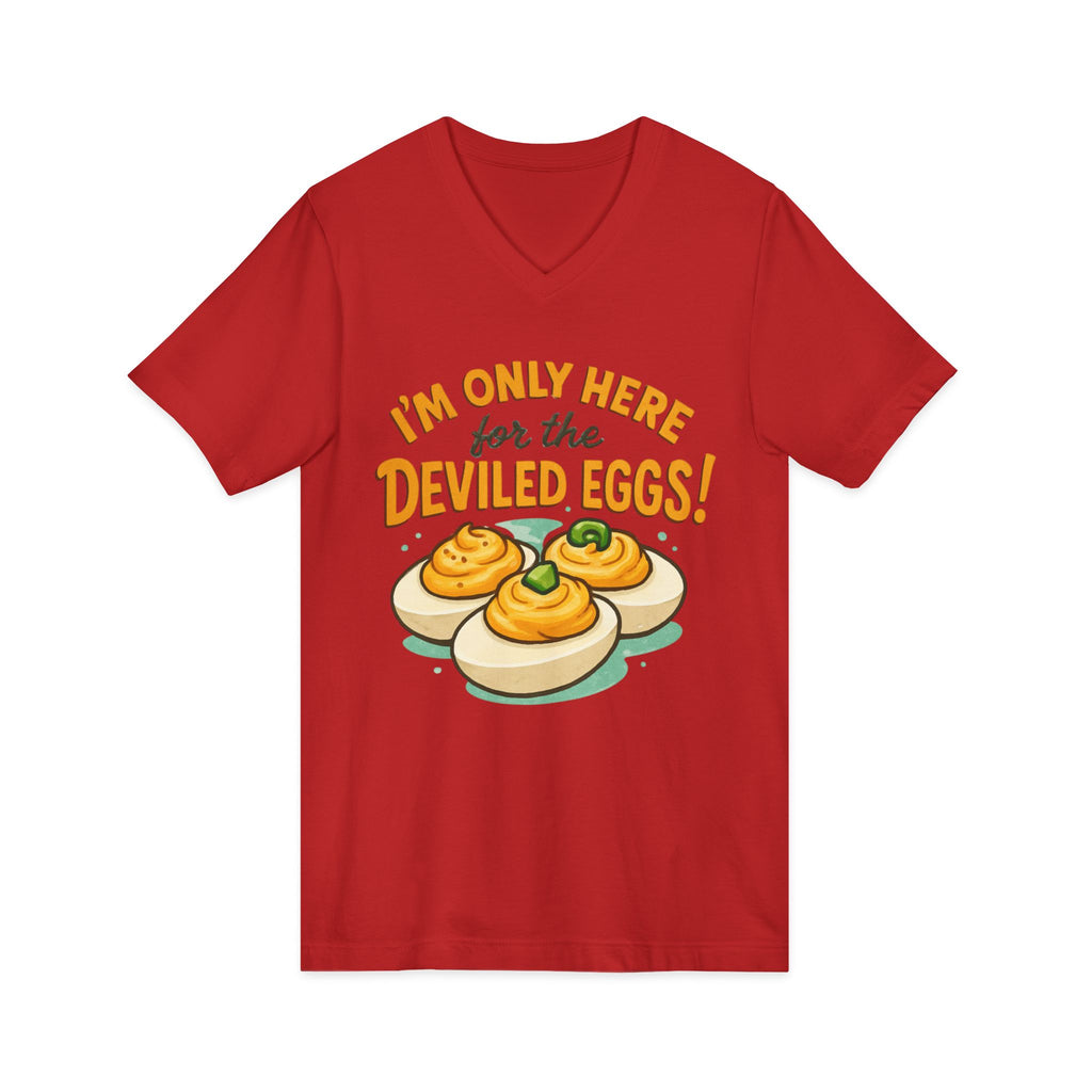 Deviled Eggs V-neck T-Shirt, Funny Foodie Tee, Party Shirt, Kitchen Humor Gift, Cooking Lovers Apparel